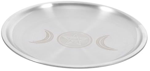 STOBAZA Bandeja Decorativa Inoxidable con Diseño de Luna y para Altar Porta Velas y Almacenamiento Plato para Ritual Wiccan y Decoración Hogar