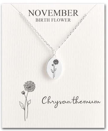 Philip Jones November Birth Flower Chrysanthemum Necklace with Card