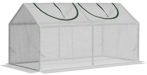 Outsunny Serre de Jardin, Mini Serre, 2 fenêtres zippées et enroulables, Couverture en Plastique, Cadre en Acier, 120 x 60 x 60 cm, Blanc
