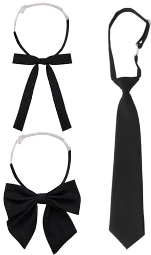 LEEQ 3 pezzi da donna, cravatta regolabile per ragazze, cravatte nere da donna, cravatte lunghe, cravatta uniforme JK, elastico preannodato lucido effetto seta, per ragazze, laurea, matrimonio, Nero