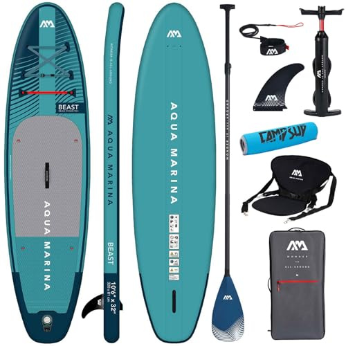 CampSup Aqua Marina Beast 10'6 + siège de kayak - Planche de SUP gonflable polyvalente pour débutants - Kit complet de planche de stand up paddle - Édition limitée - Bleu