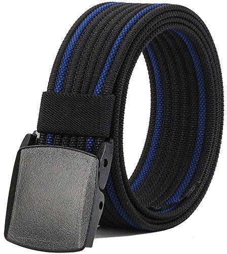 LionVII Men Nylon Canvas Belt Tactical Casual Style with Plastic Buckle,Durable Breathable Web Strap Adjustable Trim to Fit 28-49 Waist (Black and Blue)