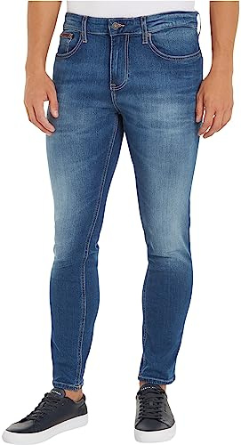 Tommy Jeans Austin Slim Tapered Wmbs Dm0dm09550 Pantalones de Mezclilla, Hombre, Azul (Wilson Mid Blue Stretch), 29W / 32L