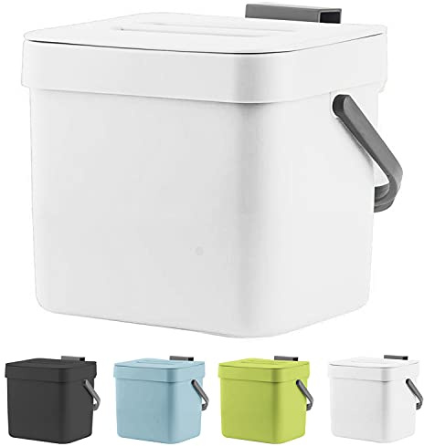 LALASTAR Trash Can with Lid, Wall-Mounted Under Sink Small Garbage Can for Kitchen, Bathroom, Hanging Plastic Trash Can, 1.8 Gallon, White