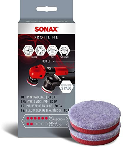 SONAX HybridWollPad 80 DA (2 Stück) Polierscheibe für kleine Poliermaschinen zur Entfernung tiefer Verkratzungen und Vermattungen | Art-Nr. 04940410