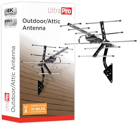 UltraPro utomhusantenn, långdistansantenn, 4K 1080P VHF UHF HDTV-antenn, J-montering ingår, även inomhus vindmonterbar, väderbeständig, 65000