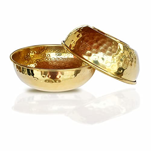 LandSlide Brass Handmade Decorative Bowl, Multipurpose 2 Piece (Gold - 4.5 X 1.75 Inch)