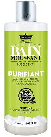 LES PETITS BAINS DE Provence Bain Moussant PURIFIANT 500mL - 2 en 1 Gel douche & Bain moussant - Eucalyptus, Orange, et Lemongrass