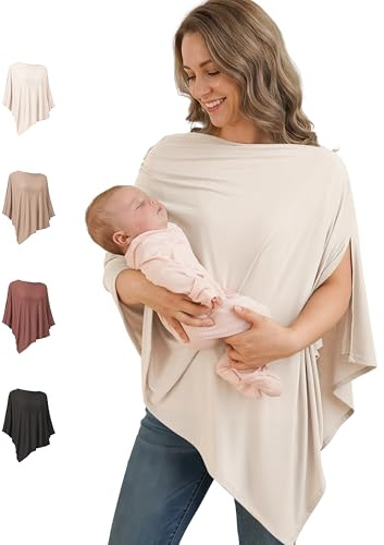 Konssy Nursing Cover for Breastfeeding, 360 Full Privacy Breathable Breastfeeding Cover, Multi-use Carseat Canopy (Blush Beige)