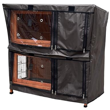 BUNNY BUSINESS 2-Tier Double Decker Rabbit/Guinea Pig Hutch with Sliding Trays and opening roof, Rabbit hutches and Runs HUTCH & COVER PACKAGE (RED-BB-36-DDL-TR + COVER)