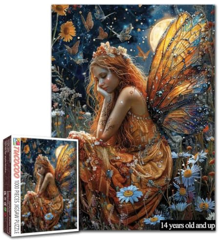 Tucocoo Butterfly Fairy Puzzle 1000 Pieces Jigsaw for Adults, Wild Flowers Challenging Family Activity Games, Colorful DIY Home Decoration Gift - 20 x 27 Inches