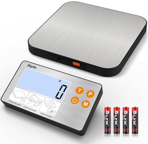 Balance de Cuisine 15KG avec Affichage Divisé, Diyife Balance Alimentaire Numérique, Écran LCD Magnétique, 7 Unités, Arrêt Automatique, Fonction Tare, Acier Inoxydable pour Pâtisserie, Cuisine