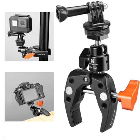 K&F CONCEPT MS26 Super Abrazadera con Cabeza de Bola con Adaptador para Action Cámara,Abrazadera de Trípode Compatible con Cámara/Teléfono Móvil/GO Pro/dji Action, Carga Máxima:3KG