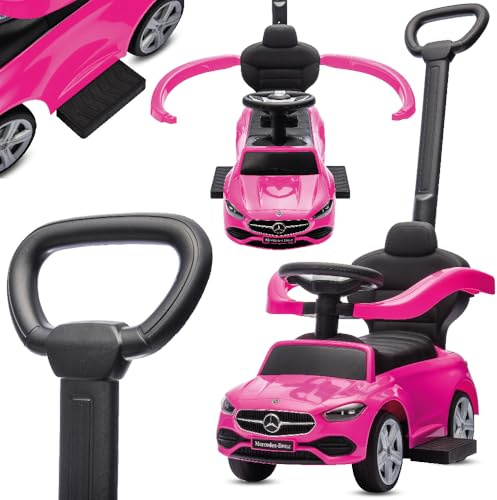 sun baby Macchinina Cavalcabile per Bambini, Macchina a spinta da 12 mesi, schienale alto, volante audio, poggiapiedi estensibili, vano portaoggetti (Rosa)