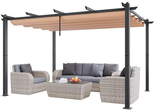 VEVOR Pergolato Retrattile per Esterni 2,96 x 3,95 x 2,3 m con Tettoia, Pergolato in Alluminio con Tettoia Retrattile, Pergolato Moderno Tettoia Parasole per Patii, Giardini, Ponti, Cortili (Beige)