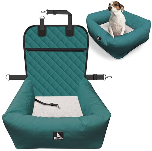 BLUZELLE Asiento Coche Perro & Cama 2-en-1 para Delantero y Trasero - TRAVELBUDDY Impermeable, Antideslizante & Lavable - Incl. Cinturón & Tela Oxford - Marca Alemana, Color:Petrol