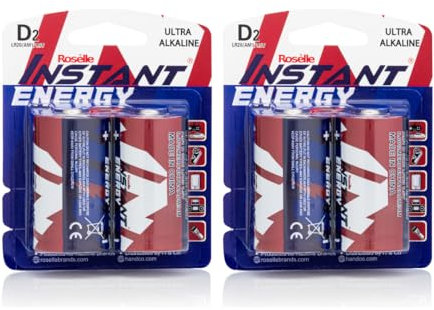 Roselle Instant Energy Ultra Alkaline D Size Batteries (4 Pack), LR20/AM1/1.5V
