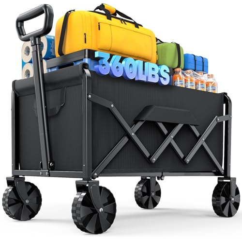 Kitsure Festival Trolley on Wheels 100L,Folding Wagon, Portable Camping Cart, Collapsible Foldable Trolly for Groceries, Sports, Camping, Garden, Fishing, Black, 71.1 x 43.2 x 91.5cm