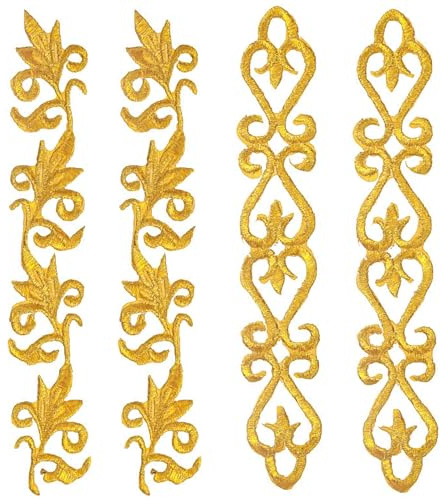 DHER 4 pezzi Toppa ricamata in pizzo applique ricamate in oro Patch per Ricamo Dorato Grandi Toppe Decorative Ricamate, Accessori con Toppe Adesivi Grandi per Stirare/Cucire Abbigliamento (B)