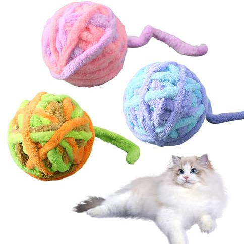 3 Pezzi Gatto Giocattolo: Palla Di Lana Divertente Con Campana, Colorata Filato Di Lana Palle Con Corda, Pet Mastica Palla Scratch Giocattoli Per Gattino