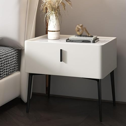 Minimalistiskt nattduksbord med låda för sovrum modernt vitt nattduksbord elegant förvaringslösning 45 cm/17,7 tum perfekt för boxspring sängar