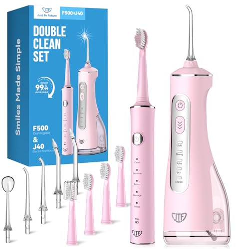 JTF Brosse à Dents Électrique et Hydropulseur Jet Dentaire 2-en-1 – Kit d’Hygiène Buccale Portable Nettoyage Efficace et Doux, Plusieurs Modes pour Appareils Dentaires et Gencives Sensibles, Sans Fil