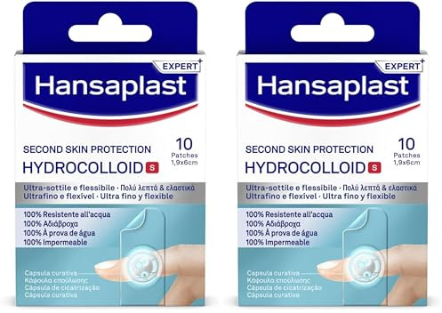 Hansaplast Second Skin Protection Cerotti Idrocolloidali S, Cerotti cicatrizzanti con capsula curativa per dita delle mani, Forte adesione, Sottili e flessibili, 1 confezione da 20 pezzi 1,9 x 6 cm