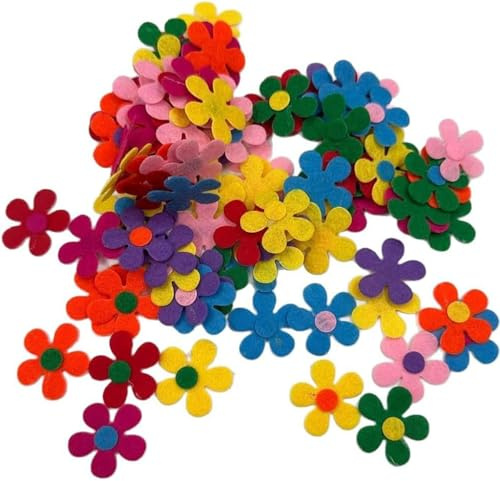 200 fiori in feltro colorati, decorazione primaverile, fiori in tessuto per fai da te, 3 cm, set di fiori decorativi per tavolo, matrimoni, feste, artigianato, fiori in feltro, fiori sparsi, fiori in