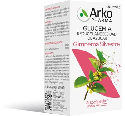 ARKOPHARMA Arkocápsulas Gimnema Silvestre 45 Cápsulas Reduce Azúcar Vegano | Con Marsdenia sylvestris y fibra de manzana, reduce la necesidad de azúcar. Fórmula vegetal. Apto veganos.