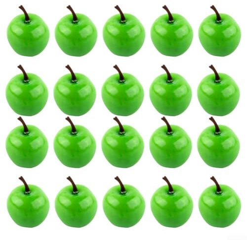 HomeVortex 20pcs Artificial Apples Fake Fruit Plastic Simulation Models Red Green Lifelike Decorative Props,for Kitchen Cabinet Home Shop Display Wedding Party Game Toys(Green)