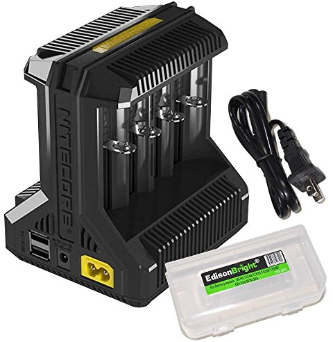 EdisonBright NITECORE i8 Eight Bays smart Battery Charger for Li-ion/IMR/Ni-MH/Ni-Cd 26650 22650 18650 18490 18350 16340 RCR123 14500 AA AAA AAAA C D USB BBX3 Battery Carry case