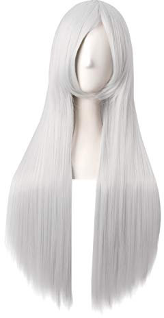 MapofBeauty 32 Pollic/80cm Lungo Dritto Anime Costume Cosplay Festa Parrucca (Argento)
