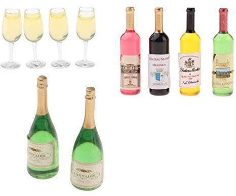 Inzopo Lot de 10 verres à bière 1:12 pour maison de poupée, style bouteille de champagne, vin en vrac, vaisselle de cuisine, décoration de fête