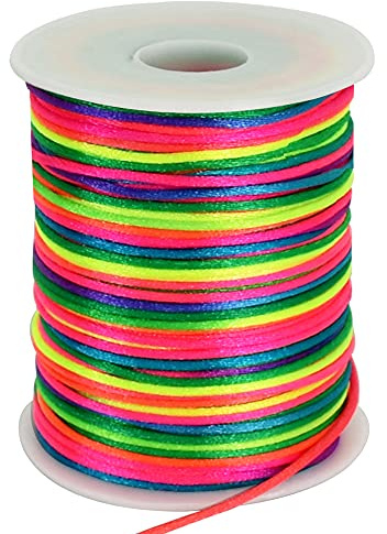 TONIFUL 2mm x 110 Yards Rainbow Mixed Color Nylon Cord Satin String for Bracelet Jewelry Making Rattail Macrame Trim Cord Necklace Bulk Beading Thread Kumihimo Chinese Knot Craft