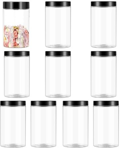 Barattoli Cucina Plastica Trasparente, 10 Pezzi Barattoli Cucina, Contenitori Vuoti Ermetici, con Copertura, per Conservare Cibo, Condimenti, Dolci, Regali Per Le Feste(330ml)