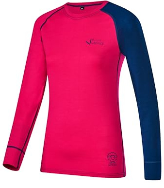 Black Crevice Damen Langarmshirt aus Merino Wolle in 44 - pink/Steel Blue I Funktionsshirt atmungsaktiv I Funktionsunterwäsche I Base Layer I Long Sleeve I Skiunterwäsche