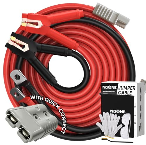 Noone Câbles de démarrage robustes de calibre 2/0, 9,1 m, 1500 A avec prises à connexion rapide pour camion, SUV, voiture avec jusqu'à 8 litres d'essence