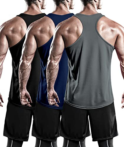 Holure 3er Pack Tank Top Herren, Achselshirts Sport Ärmelloses Shirt Unterhemd Fitness Sleeveless T-Shirt für Training Fitness Bodybuilding Vest Schwarz/Dunkelgrau/Marine XXL