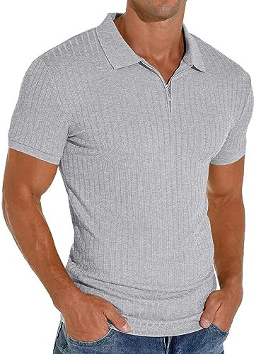 Sailwind Men's Polo Shirts Zip Classic Stretch Slim Fit T Shirts Casual&Work(Gray, XXL)