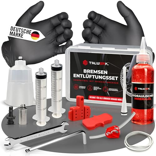 TALWERK® Shimano Entlüftungsset [XXL-Set] - Entlüftungskit für Shimano Scheibenbremsen - Bremsflüssigkeit [150 ml] & Zubehör für die Entlüftung von Hydraulik-Bremsen
