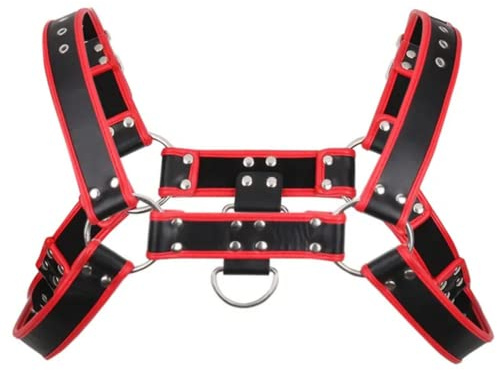 XYFfybhsd Adjustable Buckle Body Chest Harness Gay PU Leather Sexy Punk Chest Belt for Party Club Cosplay (Size:One Size,Color:Red)