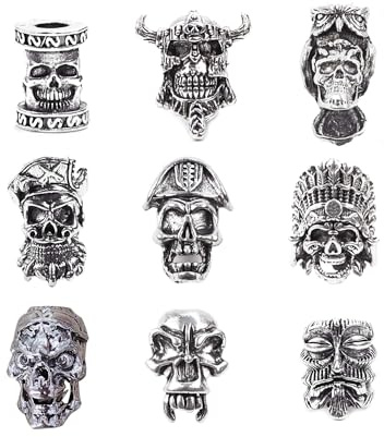 TUKEVA 9 Piezas Cabello Vikingos Dijes De Calavera Cuentas Para Rastas Accesorios para DIY Accesorios para el cabello Trenzas Decoración (Plata antigua - Calavera)