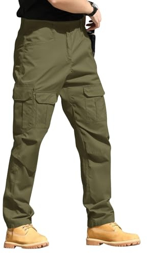 Generico Pantaloni da Lavoro Uomo Militari Pantalone Cargo Antitaglio Elasticizzati con Tasche, Pantalone Larghi Impermeabili Tecnici Tattici per Palestra, Ciclismo, Arrampicata 2 Verde Militare XXL