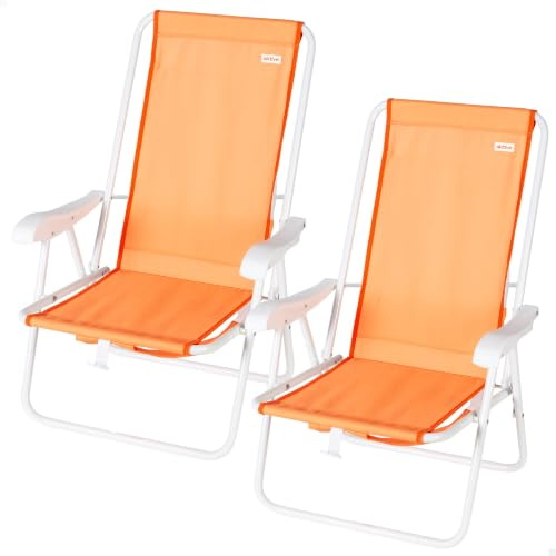 AKTIVE Pack 2 sillas Playa, 44x40x81 cm, Asiento Medio 28 cm, Naranja, Respaldo Fijo, Bolsillo Trasero, Peso soportado por Silla 110 kg, Asas Tipo Mochila (85549)