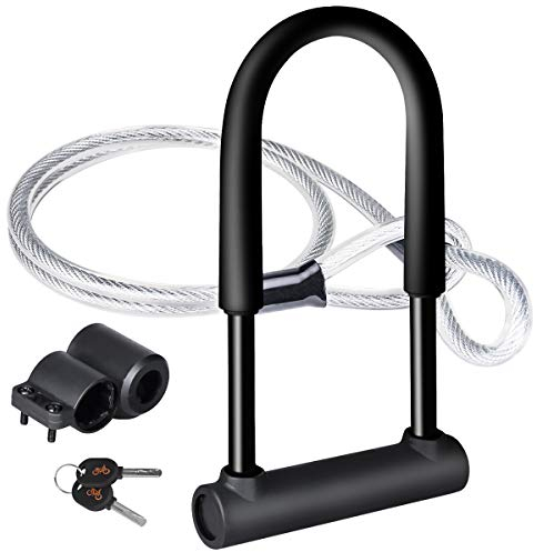 DINOKA U-Bügelschloss für Fahrrad, robustes D-Schloss, hohe Sicherheit, mit flexiblem Stahlseil 1,2 m, L
