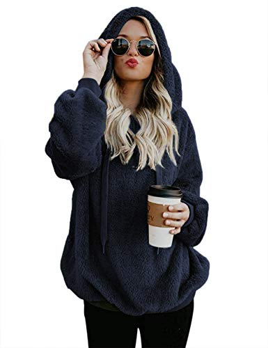 iWoo Sweat à capuche pour femme - En polaire - Pull chaud - Automne et hiver - Manches longues - Uni - Décontracté