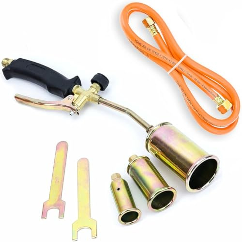 Gasbrenner Brenner, 3x Brenneraufsätze, Schlauch 1,5m, Dachbrenner Mitteldruckregler Abflammgerät Gaslötgerät Druckregler Regler (SN0286 Gasbrenner mit 3 x Brenneraufsätze)
