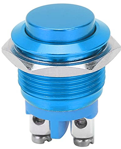 Interruptor de Botón de Metal, 220V 16mm Impermeable Acero Inoxidable Redondo Autoreinicio Normalmente Abierto Interruptor de Botón de Cabeza Alta(Azul)