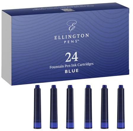 Ellington Pens Fountain Pen Ink Cartridges - 24 Blue International Standard Size Cartridges - Premium Quality & Non-Toxic, Long-Lasting Ink Cartridges for Fountain Pen - Calligraphy Ink