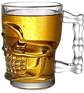 Qchomee 500ml Chope de Bière Crâne Tasse à Bière Transparent 3D Verre à Bière à Double Paroi Grand Capacité Verre à Shooter à Tête de Mort Drôle Cup Coupe à Whisky avec Poignée pour Maison Bar